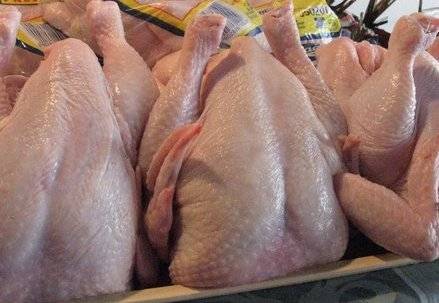 Frozen whole chicken , chicken wings, chicken legs and other chicken parts.