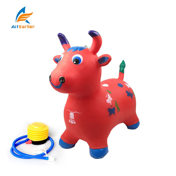 Red Cow Hopping Horse, Outdoors Ride On Bouncy Animal Play boy and girl Toys, Inflatable Hopper with