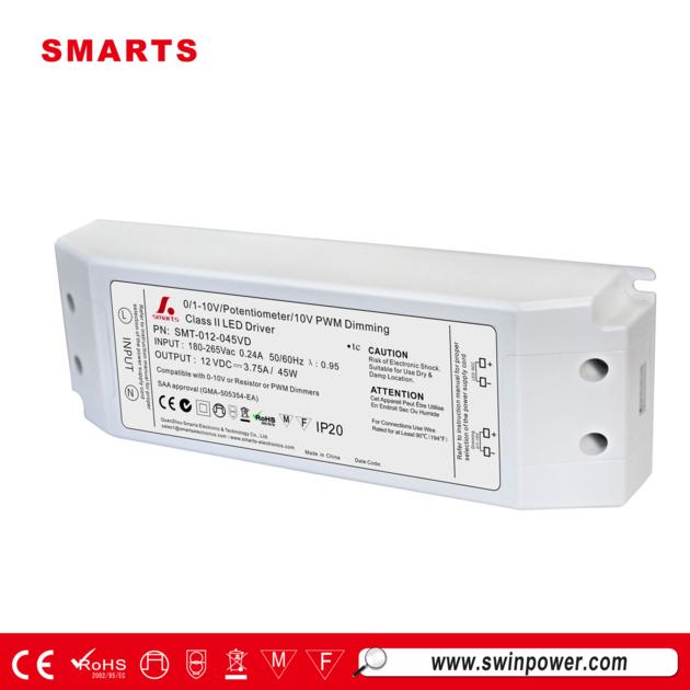 12v 24v 45w constant voltage 0-10v dimmable led driver with SAA CE ROHS approval