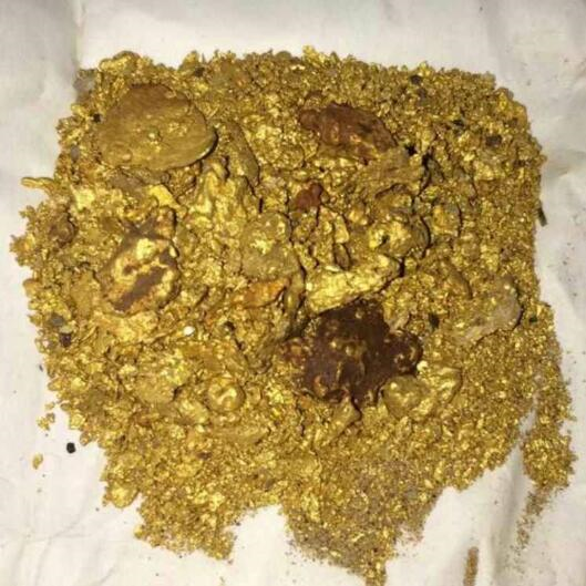 pure gold dust, nuggets, and bars 