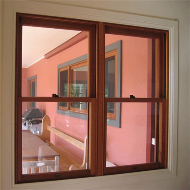 Classic design wood grain pvc hung window firm tempered glass house interior simple design window