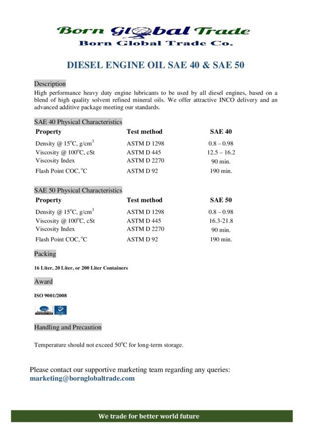 Diesel Engine Oil CD 40 and CD 50