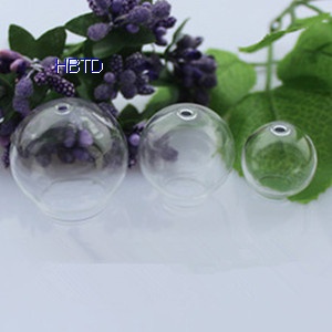 Handblown Transparent Clear Hollow Jewelry Round Glass Beads Spheres Two Holes With Bottleneck 