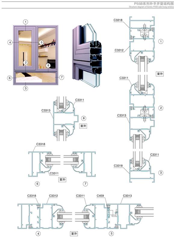 Xingfa Side Hung Windows Series P55B