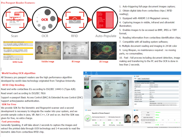 Icao 9303 500dpi Passport Reader OCR