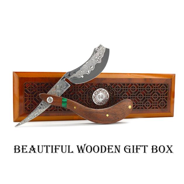 Damascus Steel Razor Folding Knife High