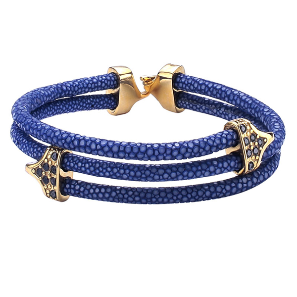High end genuine stingray leather bracelet with metal clasp