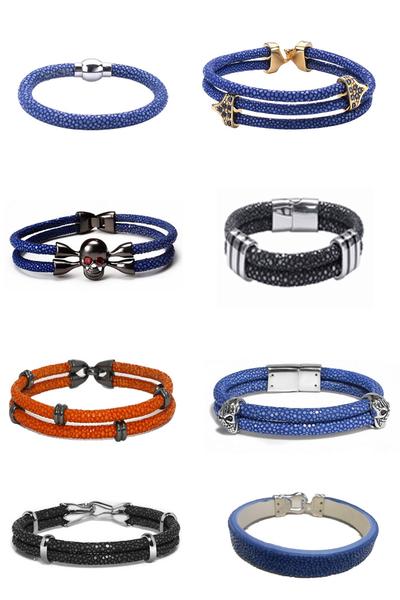 High end genuine stingray leather bracelet with metal clasp