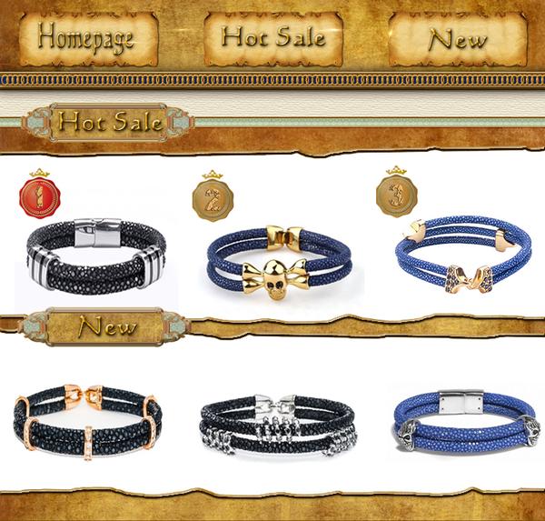 High end genuine stingray leather bracelet with metal clasp