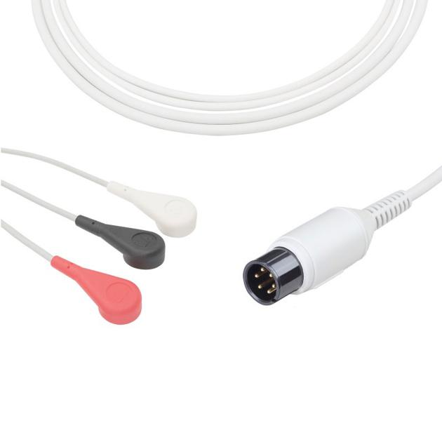 A3037-EC1 AAMI Compatible Direct-Connect ECG Cable 3-lead Snap, AHA 6pin