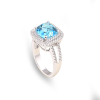 Silver 925 gemstone blue topaz cz ring made in china