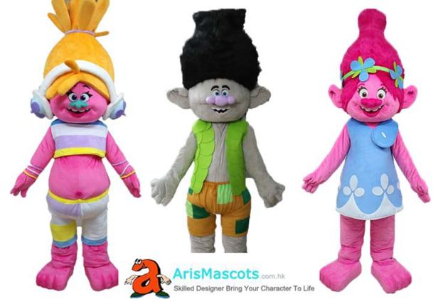 Trolls Character Poppy, Branch and dj Suki mascot costume for kids party cartoon mascots