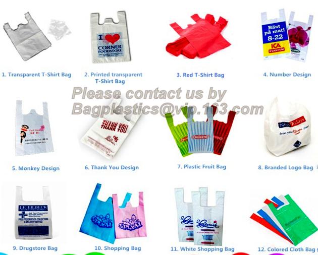 T shirt bags on roll, T-shirt bags, T shirt carrier bags, T-shirt shopping bags, plastic shopping ba