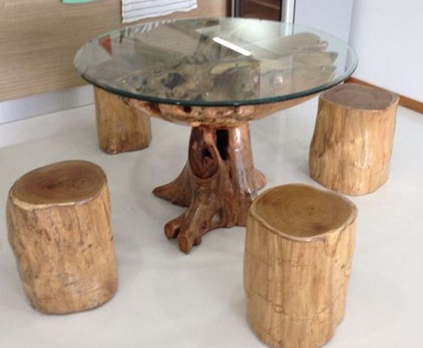 Round Glass Teak Root Coffee Table