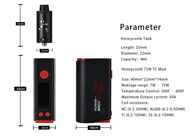 Benecig Honeycomb Ecig Box Mod 75W