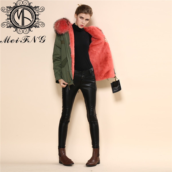 Army green fur parka for men