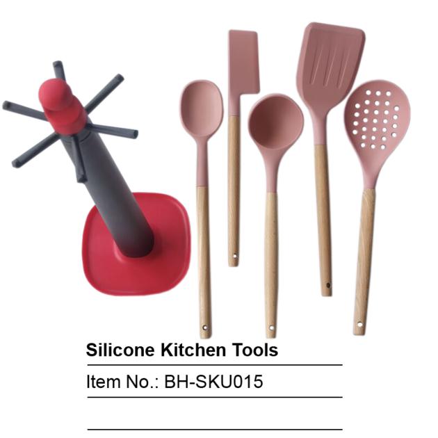 Silicone Utensils With Wooden Handle