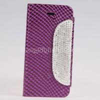Diamond Button Snake Texture Wallet Style Golden Electroplate Flip Leather Case for iPhone5/5S 