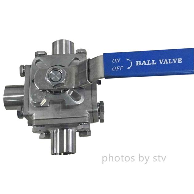 Sanitary 3 Way T Type Ball Valve, Total 304, PTFE Cavity Filled Seat,Butt weld End