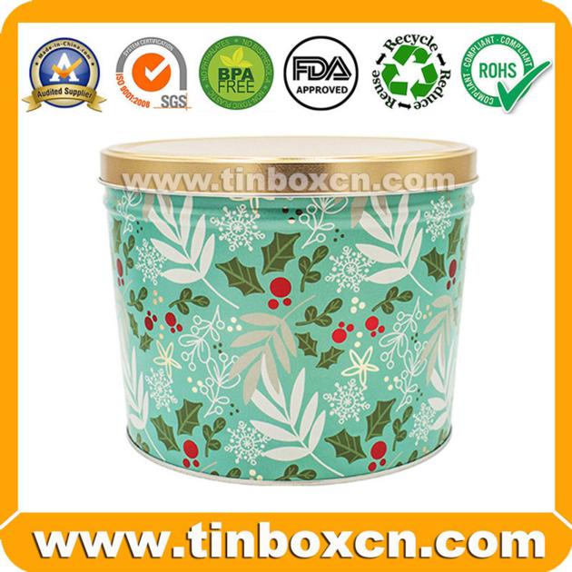 2 Gallon Premium Christmas Popcorn Tin Can With Lid For Sale
