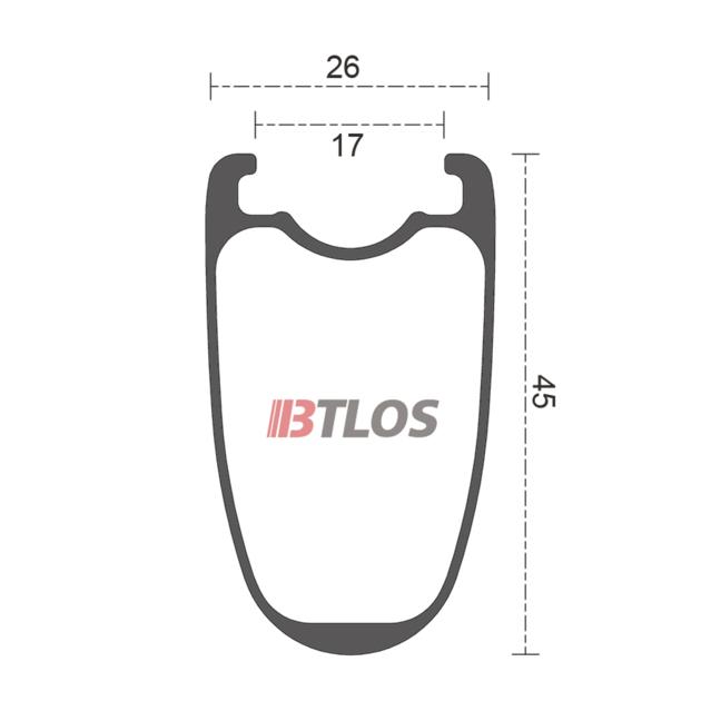 BTLOS RC-45 700C 45mm deep clincher tubeless carbon fiber rims for cyclocross bike