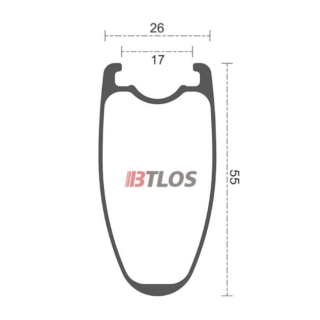 BTLOS RC-55 700C carbon road bike rims 55mm deep clincher 26mm wide U shape tubeless compatible