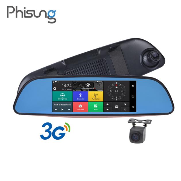 Phisung 3G 7" mirror car DVR HD1080P dual cams dash camera
