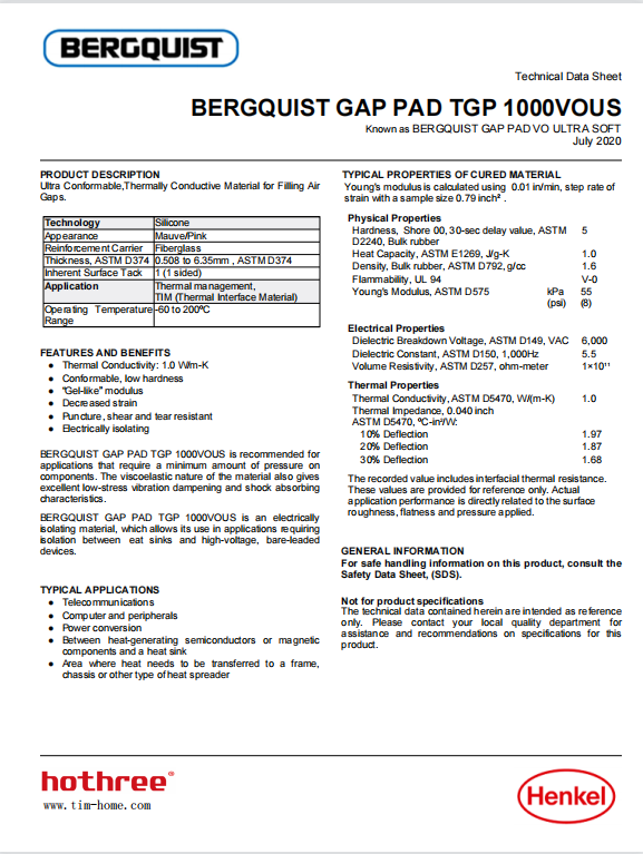 BERGQUIST GAP PAD TGP 1000VOUS