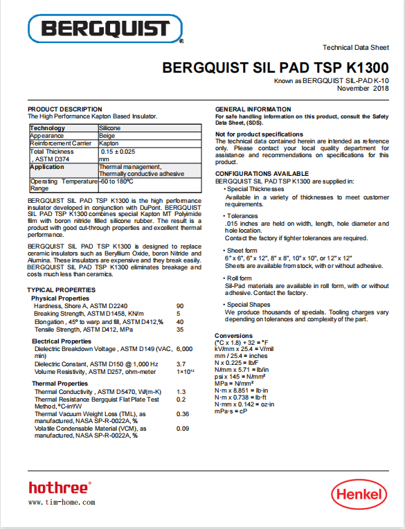 SIL PAD TSP K1300 SIL PAD