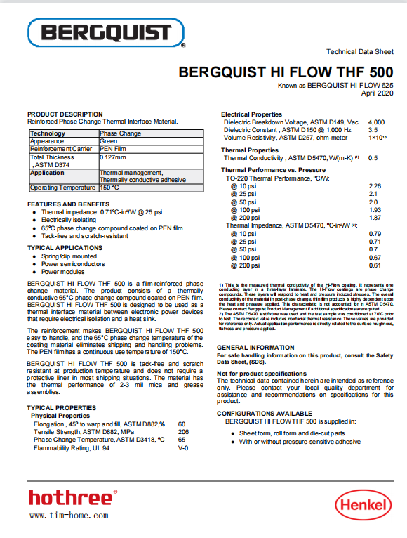 BERGQUIST HF625 HI FLOW THF 500