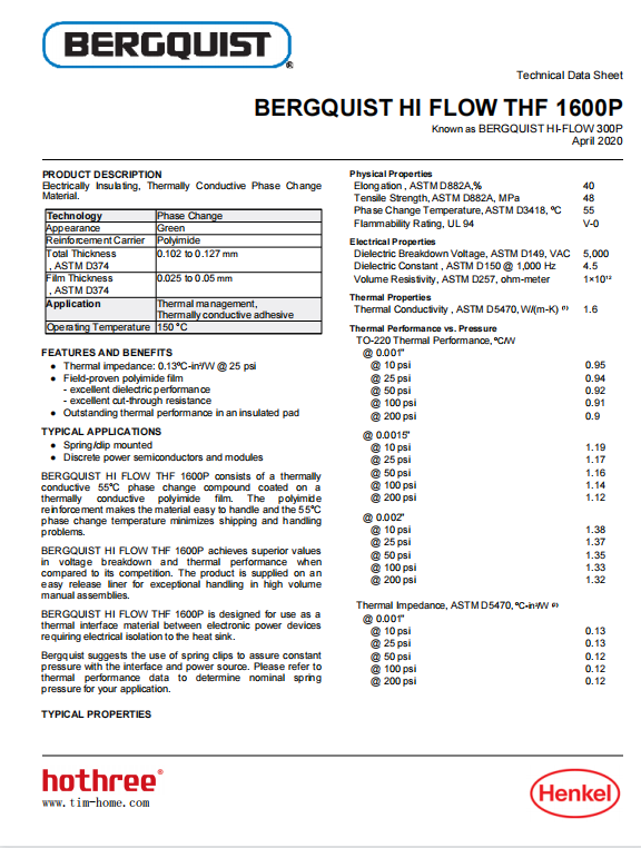BERGQUIST HF300P HI FLOW THF 1600P