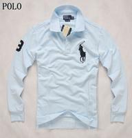 mens rl big pony polo shirt,long style,baby blue