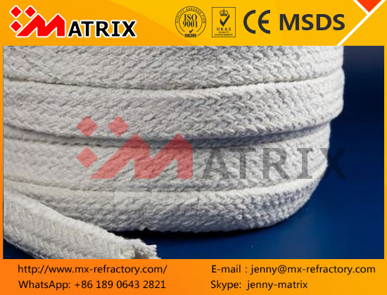 1260C Stainless Steel Reinforced Twisted Ceramic fiber rope by fiber wire  ceratex With Silica Fiber