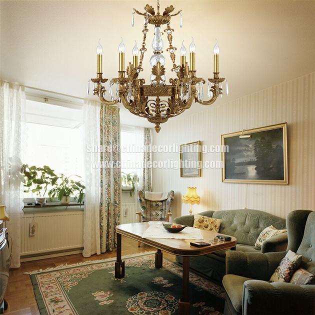 Crystal Chandelier Pendant Light French Empire Ceiling Light Fixture Antique Bronze for Dining Room,