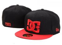 DC Black Fitted Hat with Red brim a