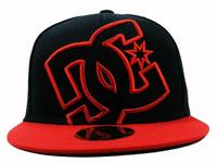 DC Black Fitted Hat with Red brim e