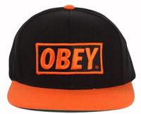 OBEY Black Fitted Hat with Orange brim