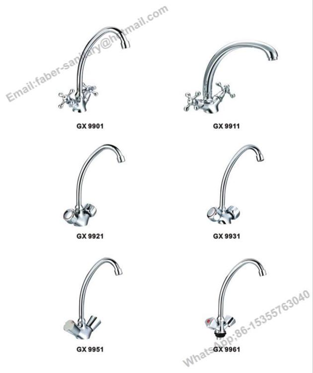 double handle deck mounted brass kitchen mixer