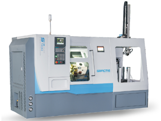 CNC lathe with rotary work stocker