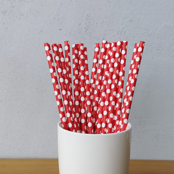 Red Big Polka Dot Drinking Paper Straws