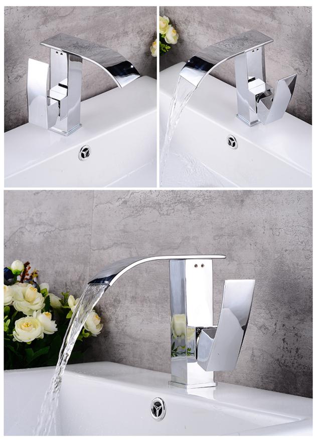 Bathroom Single Handle Brass Waterfall Basin