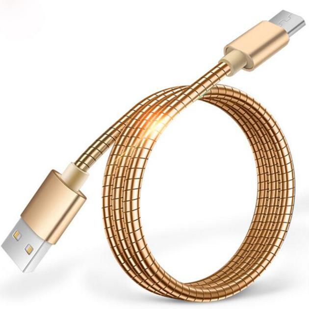 Metal Spring USB Cable, USB A to Lightning Cable / Type C Cable / Micro USB Cable, Fast Charging and