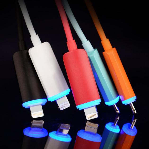 USB Cable with LED indicator light, USB A to Lightning Cable / Type C Cable / Micro USB Cable, Fast 