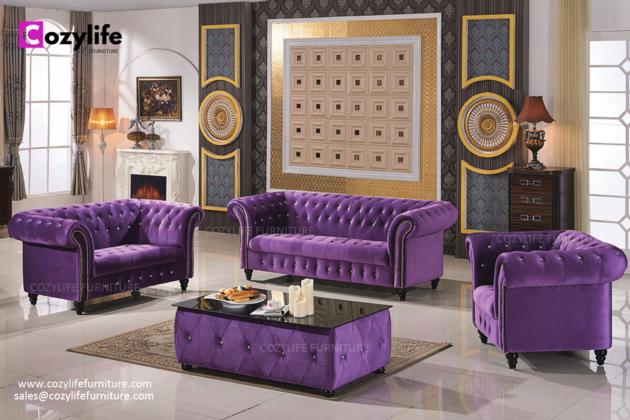 UK Hot Sale Blue Velvet Chesterfield