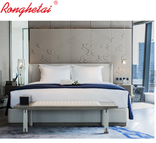Ronghetai 5 star luxury Moderno Hotel furniture suite custom made metal fabric hotel bedroom set TF1
