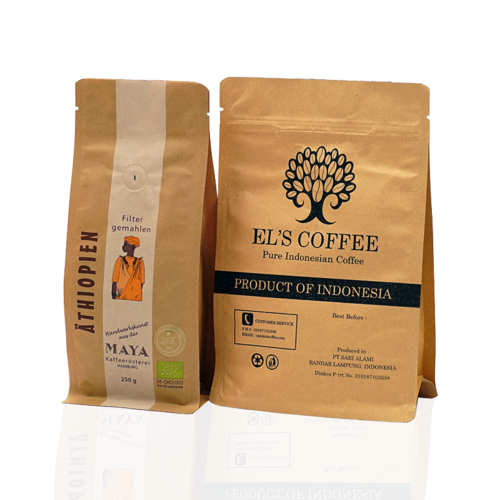 Biodegradable Coffee Kraft Paper Flat Bottom Zipper Bag Stand Up Pouch For Milk Powder ZXB061