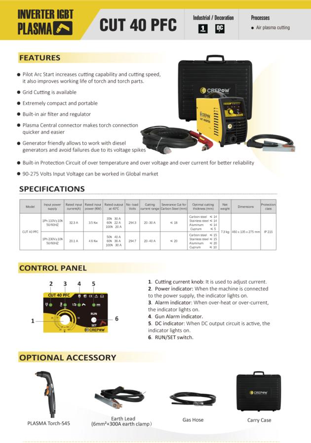 Crepow Inverter CUT40 PFC Air Plasma