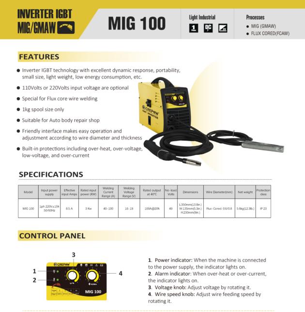 Crepow MIG100 Portable Gasless MIG Welder