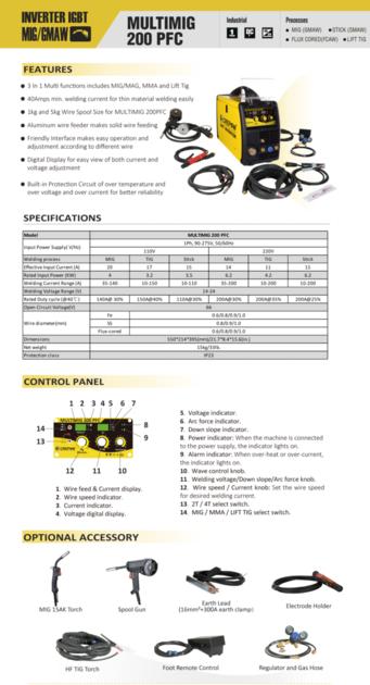 Crepow MULTIMIG200 PFC Inverter Multi Function