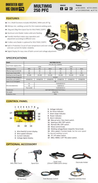 Crepow MULTIMIG250 PFC Inverter Multi Function